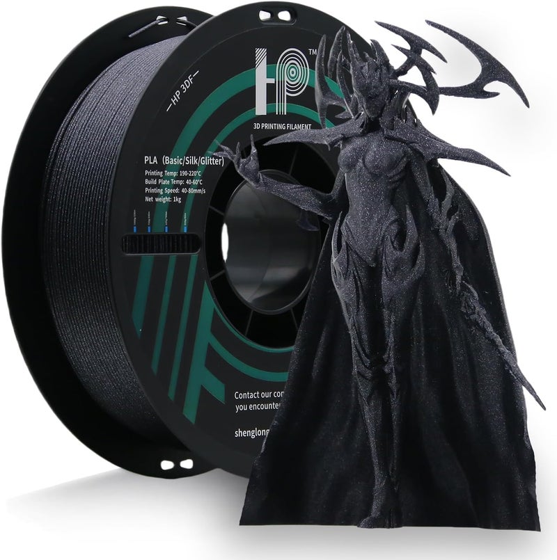 HP3DF 3D Printer Filament Galaxy Black 1KG,Shiny PLA Filament 1.75mm, Dimensional Accuracy+/-0.02mm, 1KG Spool (2.2 lbs), Fit Most FDM Printer(Galaxy Black) - Image 1
